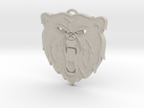 Angry Bear Cartoon Pendant Charm in Natural Sandstone