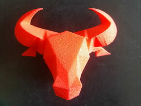 Bull's head trophy in Red Processed Versatile Plastic