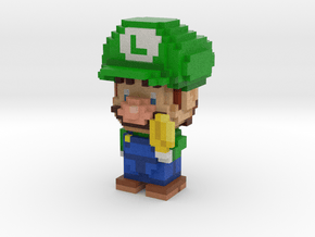 Super Plumber Green Bro Voxel Figurine in Full Color Sandstone