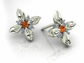 Flower stud earrings NO STONES SUPPLIED in Fine Detail Polished Silver
