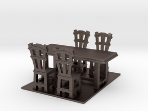Dinner table and chairs 1.12 in Polished Bronzed Silver Steel