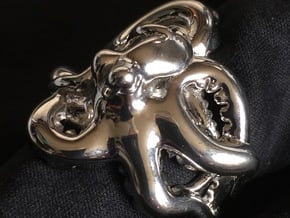 Octopus Ring2 17mm in Rhodium Plated Brass