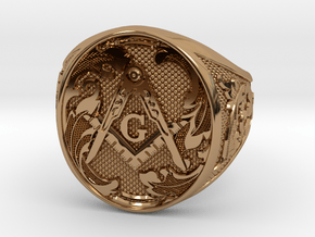 Masonic Geometry Signet Ring in Polished Brass