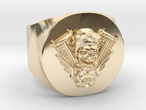 Harley engine Ring  in 14k Gold Plated Brass: 11 / 64