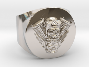 Harley engine Ring  in Rhodium Plated Brass: 11 / 64