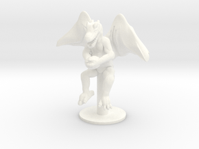 Flying Winged Kobold with Rock in White Processed Versatile Plastic