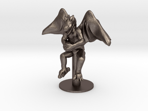 Flying Winged Kobold with Rock in Polished Bronzed Silver Steel
