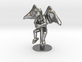 Flying Winged Kobold with Rock in Natural Silver