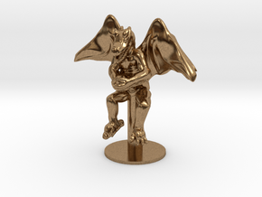 Flying Winged Kobold with Rock in Natural Brass