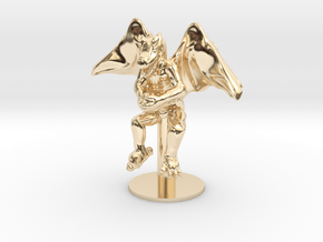 Flying Winged Kobold with Rock in 14K Yellow Gold
