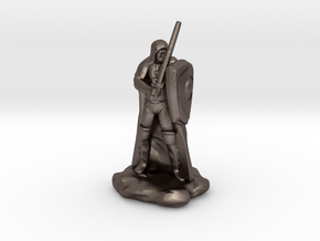 Human Ranger with Sword and Shield in Polished Bronzed Silver Steel
