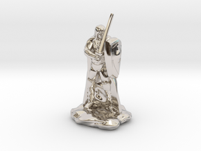 Human Ranger with Sword and Shield in Rhodium Plated Brass