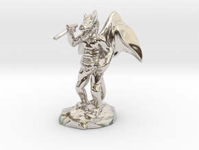 Winged Kobold with Dagger And Rock in Rhodium Plated Brass