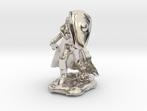 Human Paladin in Plate with Sword and Shield in Rhodium Plated Brass