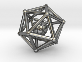 Icosahedron jingle bell pendant in Polished Silver (Interlocking Parts)