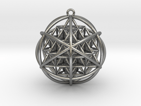 Planetary Merkaba w/ nested FOL 64 Tetrahedron 2" in Natural Silver