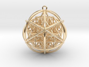 Planetary Merkaba w/ nested FOL 64 Tetrahedron 2" in 14k Gold Plated Brass