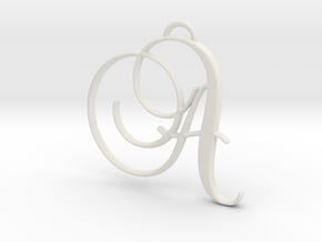 Elegant Script Monogram A Pendant Charm in White Natural Versatile Plastic