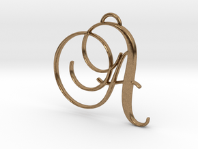 Elegant Script Monogram A Pendant Charm in Natural Brass