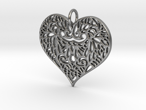 Beautiful Romantic Lace Heart Pendant Charm in Natural Silver