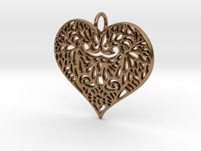 Beautiful Romantic Lace Heart Pendant Charm in Natural Brass