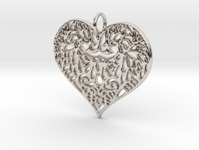 Beautiful Romantic Lace Heart Pendant Charm in Rhodium Plated Brass