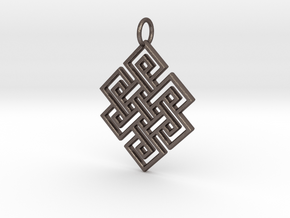 Endless Knot Religious Pendant Charm in Polished Bronzed Silver Steel