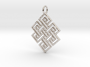 Endless Knot Religious Pendant Charm in Rhodium Plated Brass