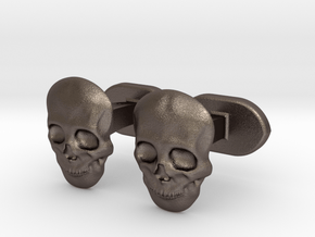 Skull face cufflinks in Polished Bronzed Silver Steel