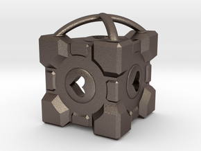 1" Portal Companion Cube Pendant in Polished Bronzed Silver Steel