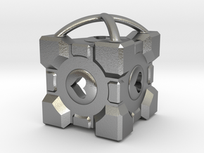1" Portal Companion Cube Pendant in Natural Silver