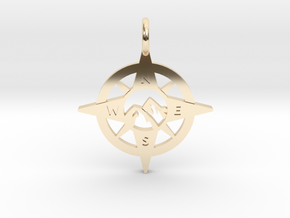Compass and Mountains Pendant in 14K Yellow Gold