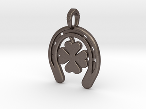 Horse Shoe With Luck Charm in Polished Bronzed Silver Steel