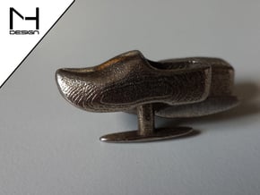 Wooden Shoe Cufflink / Klomp manchetknoop in Polished Bronzed Silver Steel