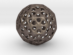 Mystic Icosahedron, Enclosing Small Solid Sphere in Polished Bronzed Silver Steel