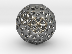 Mystic Icosahedron, Enclosing Small Solid Sphere in Fine Detail Polished Silver