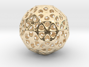 Mystic Icosahedron, Enclosing Small Solid Sphere in 14k Gold Plated Brass