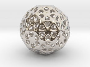 Mystic Icosahedron, Enclosing Small Solid Sphere in Rhodium Plated Brass