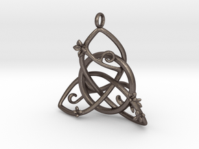 Budding Trinity Pendant in Polished Bronzed Silver Steel