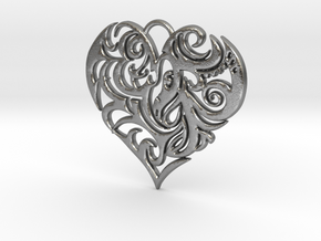 Beautiful Romantic Floral Heart Pendant Charm in Natural Silver