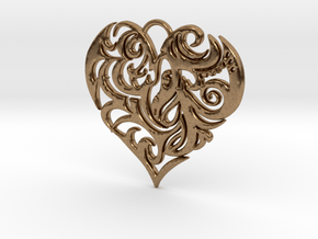 Beautiful Romantic Floral Heart Pendant Charm in Natural Brass