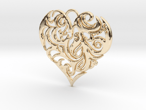 Beautiful Romantic Floral Heart Pendant Charm in 14K Yellow Gold