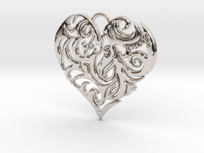 Beautiful Romantic Floral Heart Pendant Charm in Platinum