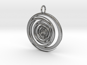 Abstract Vortex Swirl Pendant Charm in Natural Silver