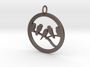Birds In Circle Pendant Charm in Polished Bronzed Silver Steel