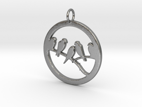 Birds In Circle Pendant Charm in Natural Silver