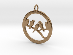 Birds In Circle Pendant Charm in Natural Brass