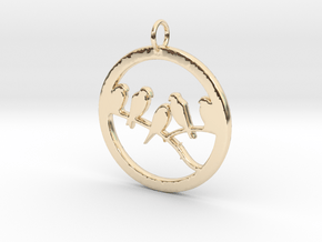 Birds In Circle Pendant Charm in 14K Yellow Gold