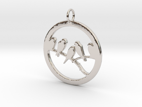 Birds In Circle Pendant Charm in Rhodium Plated Brass