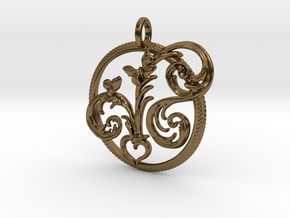 Swedish love peace folk art necklace pendant  in Polished Bronze